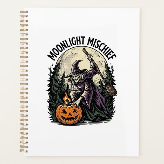 Retro Halloween Heks Maneschijn Ondeugend Grafisch Planner (Voorkant)
