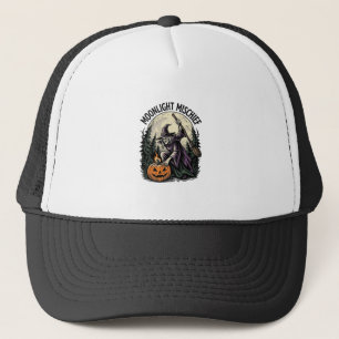 Retro Halloween Heks Maneschijn Ondeugend Grafisch Trucker Pet