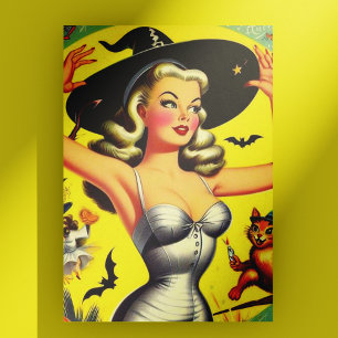 Retro Halloween Heks Pin-up Briefkaart
