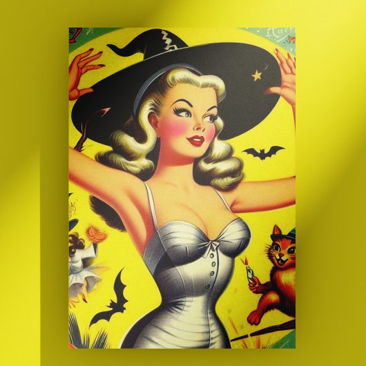 Retro Halloween Heks Pin-up Briefkaart