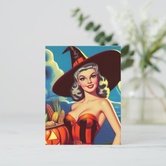 Retro halloween Heks Pin-up Briefkaart (Staand voorkant)