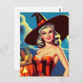 Retro halloween Heks Pin-up Briefkaart (Voorkant / Achterkant)