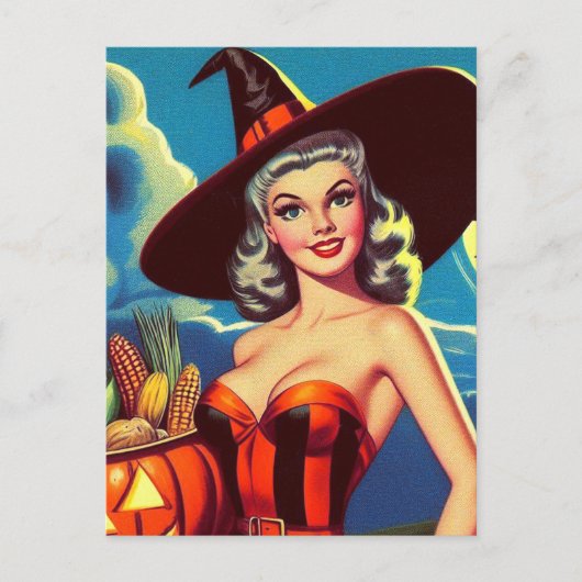 Retro halloween Heks Pin-up Briefkaart (Voorkant)