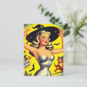 Retro Halloween Heks Pin-up Briefkaart (Staand voorkant)