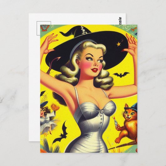 Retro Halloween Heks Pin-up Briefkaart (Voorkant / Achterkant)