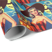 Retro halloween Heks Pin-up Cadeaupapier (Rol Hoek)