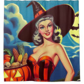 Retro halloween Heks Pin-up Douchegordijn (Voorkant)