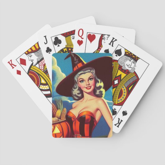 Retro halloween Heks Pin-up Pokerkaarten (Achterkant)
