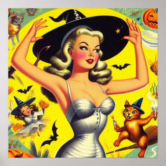 Retro Halloween Heks Pin-up Poster (Voorkant)