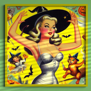 Retro Halloween Heks Pin-up Poster