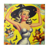 Retro Halloween Heks Pin-up Tegeltje (Voorkant)