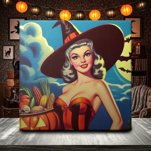 Retro halloween Heks Pin-up Tegeltje