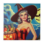 Retro halloween Heks Pin-up Tegeltje (Voorkant)