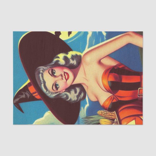 Retro halloween Heks Pin-up Tissuepapier (Voorkant)