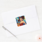 Retro halloween Heks Pin-up Vierkante Sticker (Envelop)