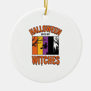 Retro Halloween Heksen Heks Bezems T-Shirt Desi Keramisch Ornament