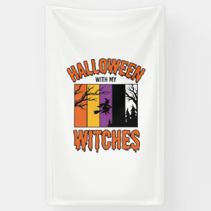 Retro Halloween Heksen Heks Bezems T-Shirt Desi Spandoek
