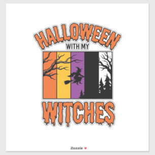 Retro Halloween Heksen Heks Bezems T-Shirt Desi Sticker