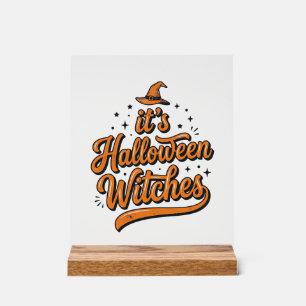 Retro Halloween Heksen Typography T-shirt Ontwerp_ Acryl Bord