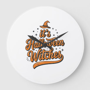 Retro Halloween Heksen Typography T-shirt Ontwerp_ Grote Klok