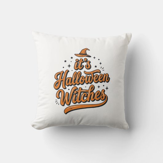 Retro Halloween Heksen Typography T-shirt Ontwerp_ Kussen (Voorkant)