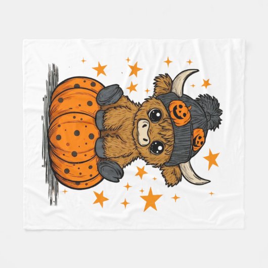 Retro Halloween Highland Koe Fleece Deken (Voorkant (Horizontaal))