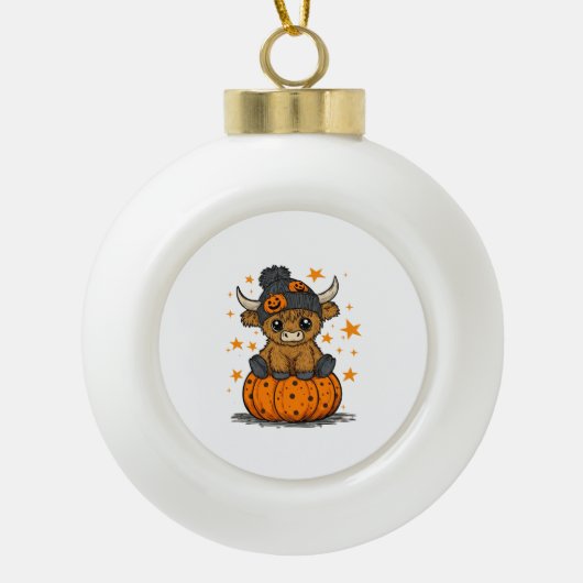 Retro Halloween Highland Koe Keramische Bal Ornament (Voorkant)