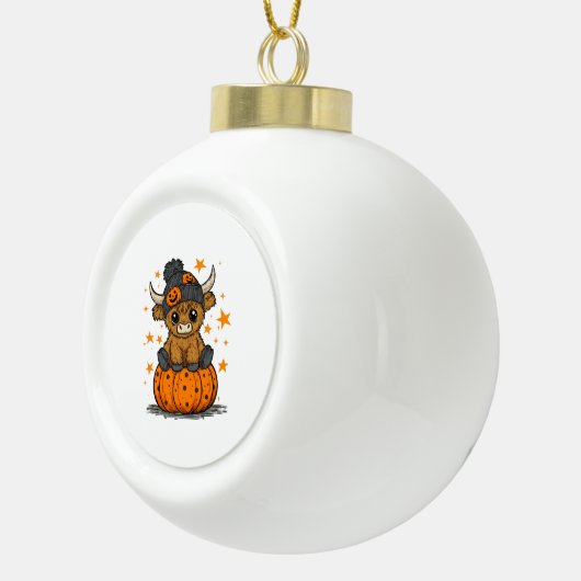 Retro Halloween Highland Koe Keramische Bal Ornament (Rechts)