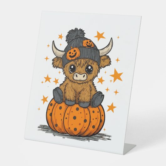 Retro Halloween Highland Koe Reclamebord Met Voetstuk (Voorkant)