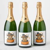 Retro Halloween Highland Koe Sparkling Wijnetiket (Flessen)
