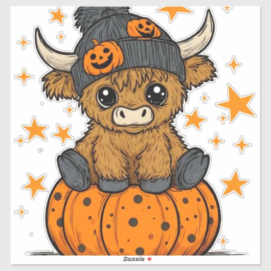 Retro Halloween Highland Koe Sticker (Vel)