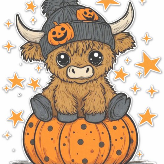 Retro Halloween Highland Koe Sticker (Voorkant)