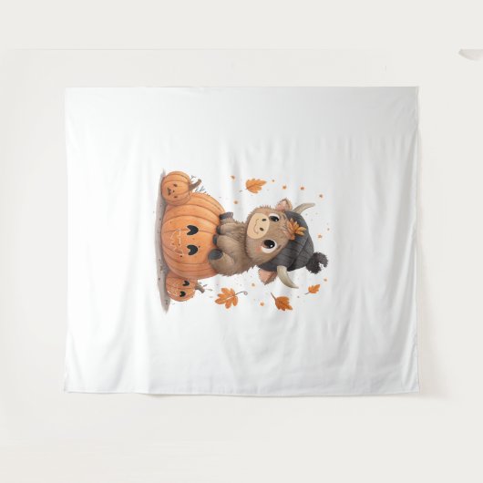 Retro Halloween Highland Koe Wandkleed (Voorkant (horizontaal))