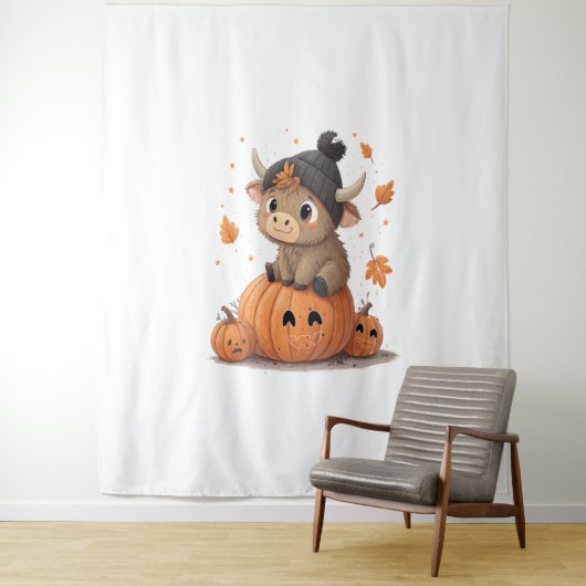 Retro Halloween Highland Koe Wandkleed (In situ)