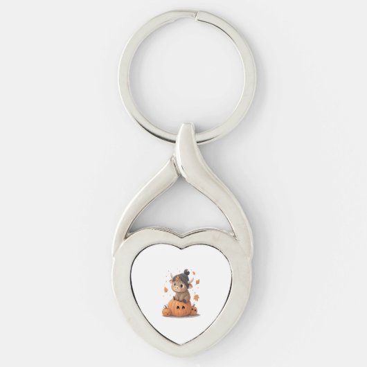 Retro Halloween Hoogland Koe 2 Sleutelhanger (Voorkant)