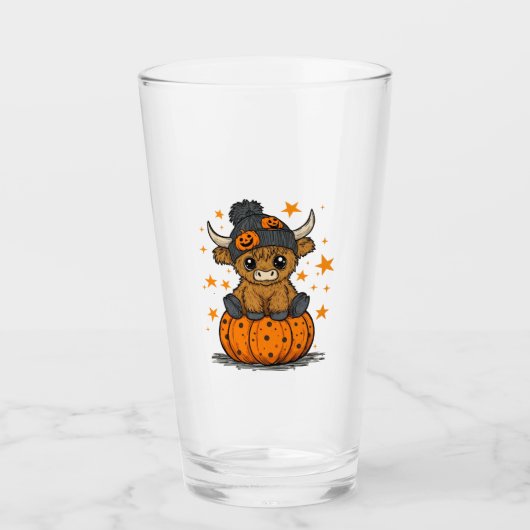 Retro Halloween Hoogland Koe Glas (Voorkant)
