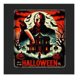Retro Halloween Horror Night 80s Slasher Vibes Perfect Poster