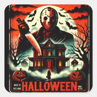 Retro Halloween Horror Night 80s Slasher Vibes Vierkante Sticker
