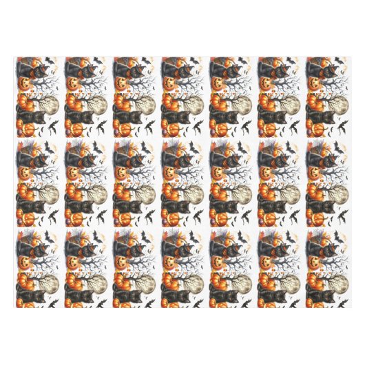 Retro Halloween Kat en Pompoen Tafelkleed (Voorkant (Horizontaal))