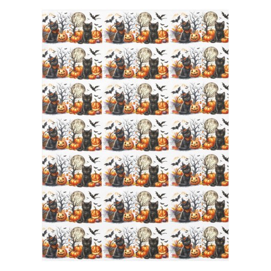 Retro Halloween Kat en Pompoen Tafelkleed (Voorkant)