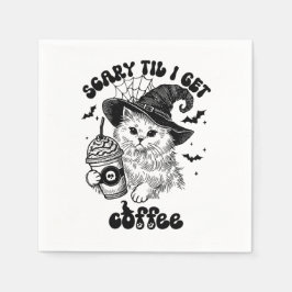 Retro Halloween Kat Koffie-Enge Tot Ik Koffie Krij Servet