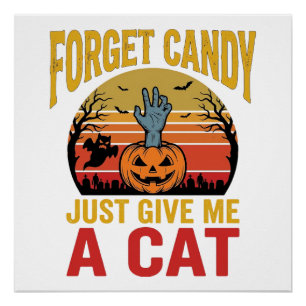 Retro Halloween Kat Liefhebber Grappige Snoep Shir Perfect Poster