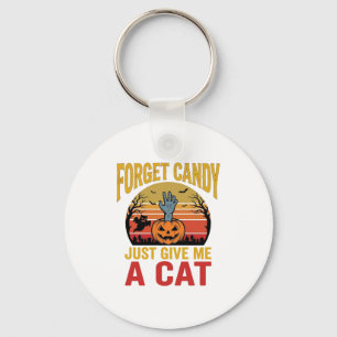 Retro Halloween Kat Liefhebber Grappige Snoep Shir Sleutelhanger