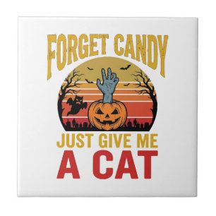 Retro Halloween Kat Liefhebber Grappige Snoep Shir Tegeltje