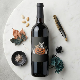 Retro Halloween Katten in Pompoen Griezelige Seizo Wijn Etiket
