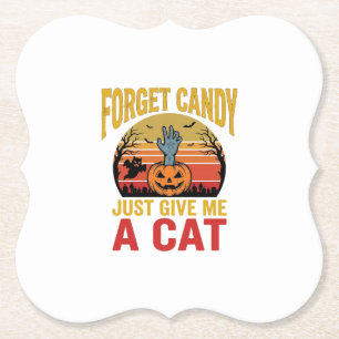 Retro Halloween kattenliefhebber grappige snoep sh Kartonnen Onderzetters
