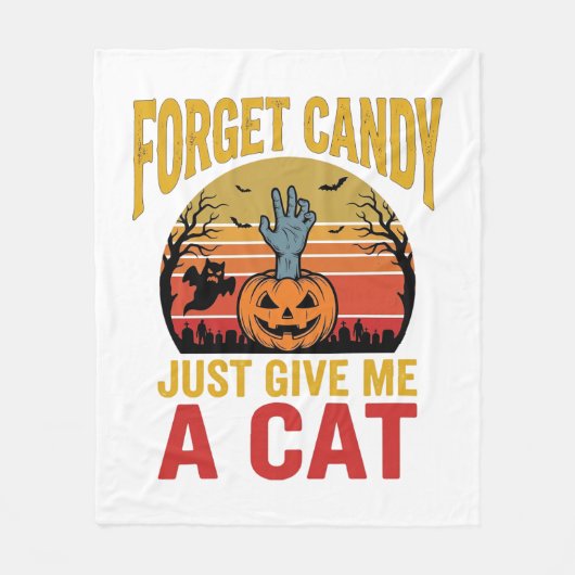 Retro Halloween Kattenliefhebber Grappige Snoepshi Fleece Deken (Voorkant)