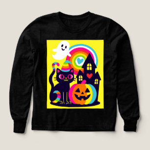 Retro Halloween Kawaii Zwarte Kat, Pompoen ontwerp