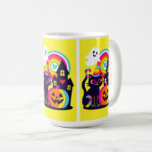 Retro Halloween Kawaii Zwarte Kat, Pompoen ontwerp Koffiemok (Voorkant rechts)