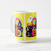 Retro Halloween Kawaii Zwarte Kat, Pompoen ontwerp Koffiemok (Voorkant links)
